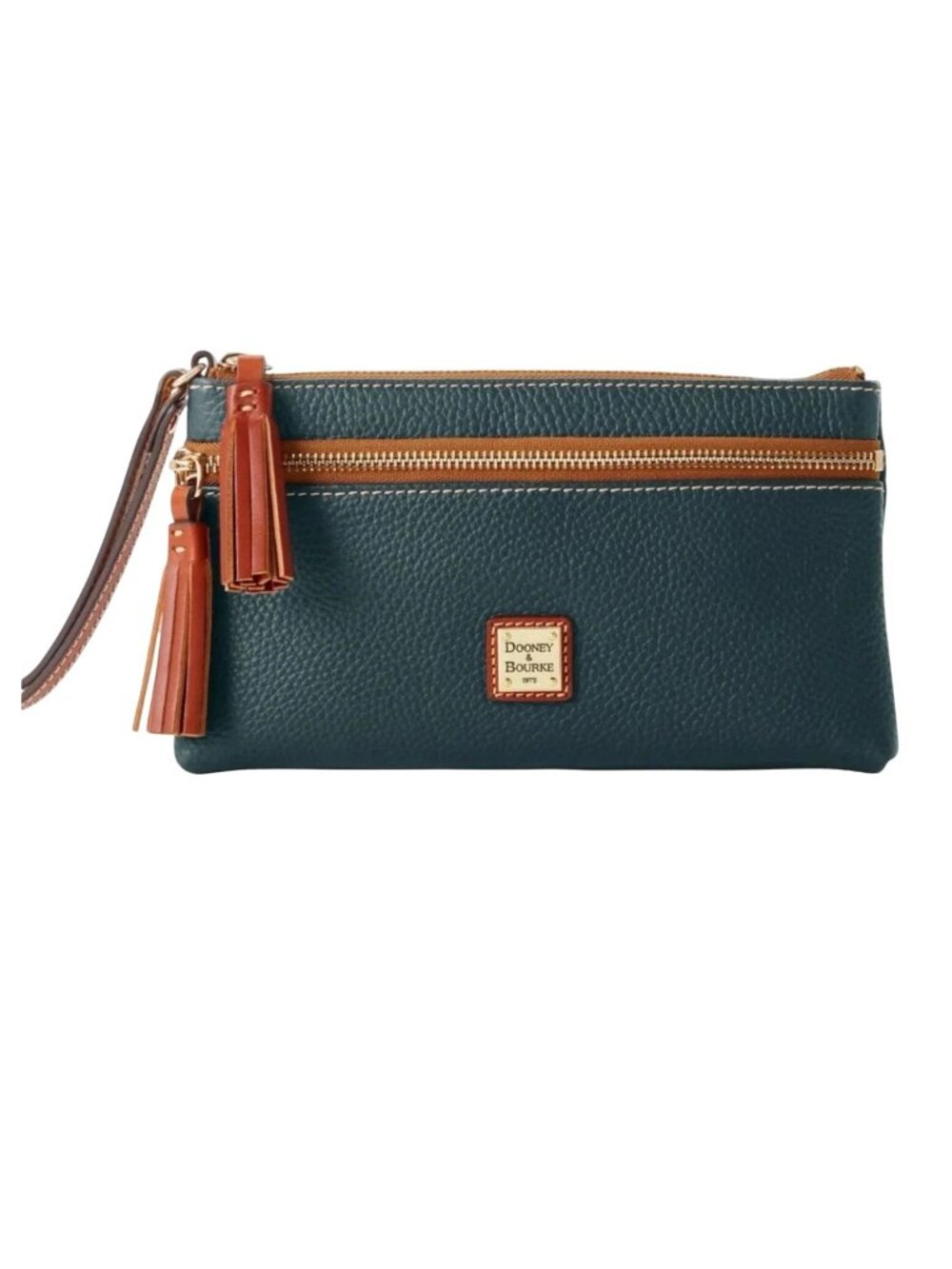 Dooney & Bourke Forest Green Pebble Grain Double Zip Leather Wristlet Wallet
